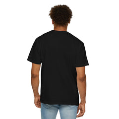 Man wearing black t-shirt and blue jeans, back view