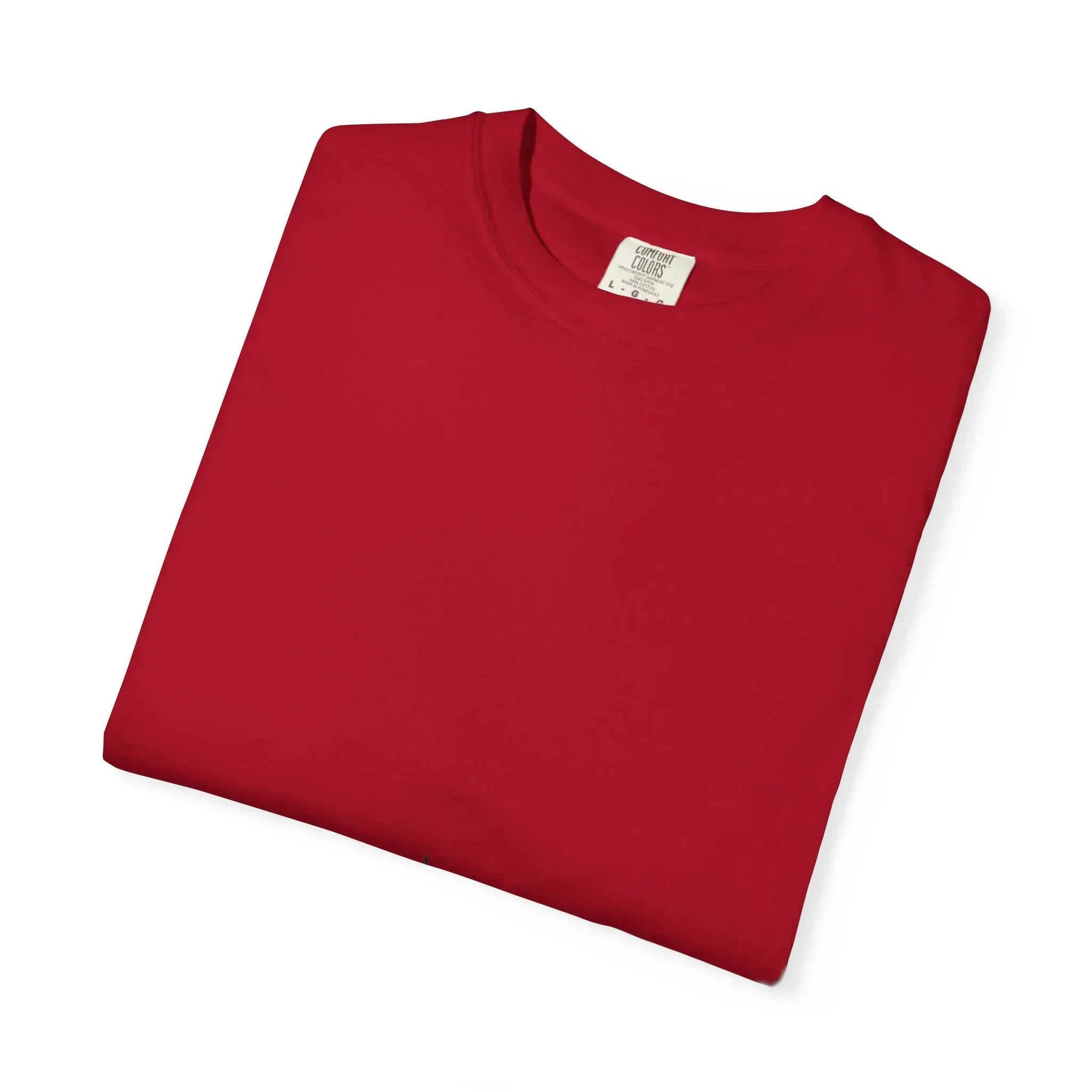 Crimson red Comfort Colors heavyweight cotton tee, folded clean for custom design or everyday wear.