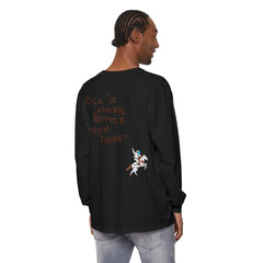 Black long sleeve hoodie with 'Risk is Always Better Than Regret' text and astronaut on horse graphic