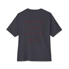 Black T-shirt with red handwritten text: 'Minimal Fucks Maximum Peace' on back