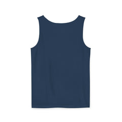 Plain navy blue sleeveless tank top, back view, modern minimalist style