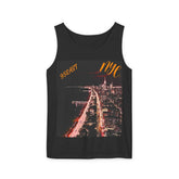 Black tank top with NYC night cityscape graphic and orange 95EAST and NYC text