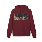 Maroon hoodie with underwater coral reef print, modern East Coast lifestyle design