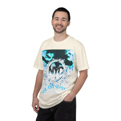 Cream t-shirt with NYC skyline graphic and 95EAST SUPPLY text, urban streetwear style