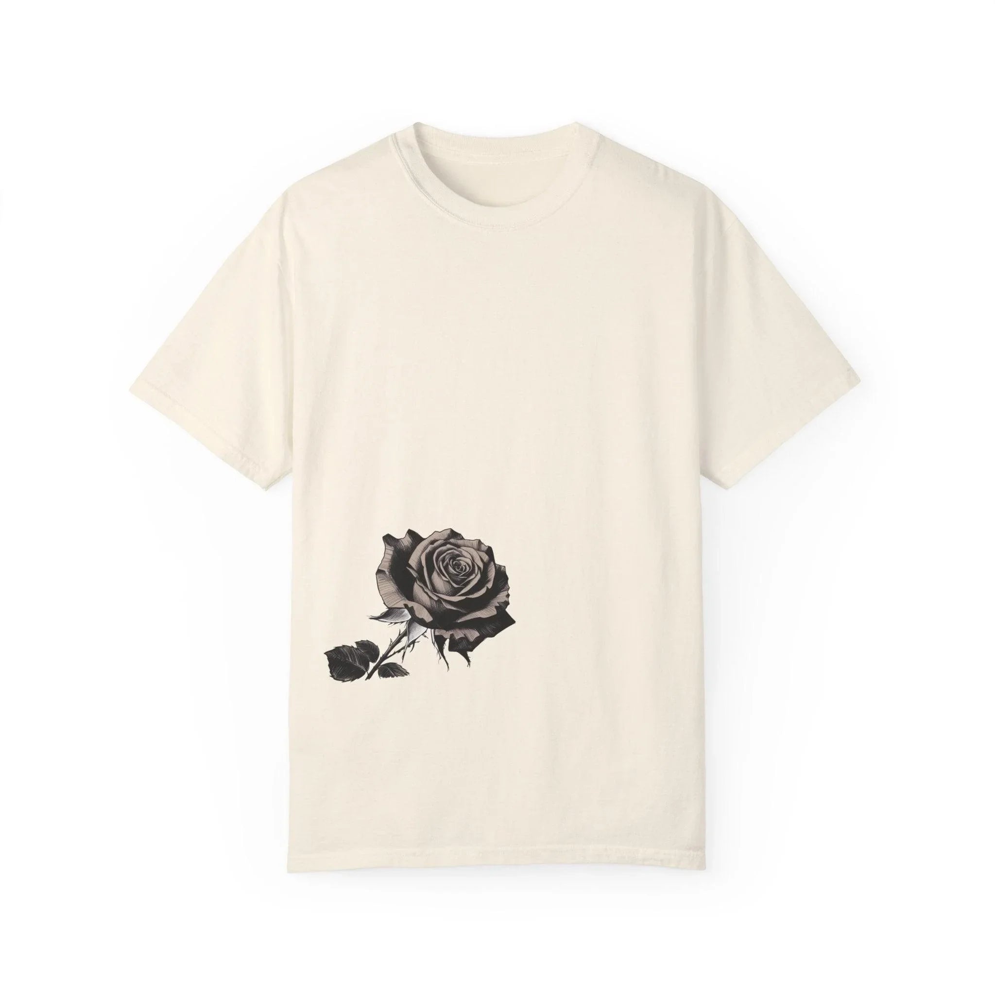 Cream t-shirt with black rose graphic design