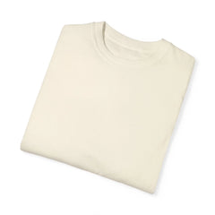 Cream crew neck t-shirt folded neatly on white background