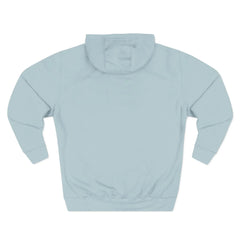 Light blue hoodie sweatshirt shown from the back on a white background