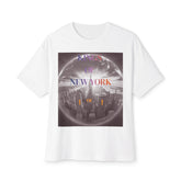 White graphic tee with 'Kings of New York' text over city skyline globe design