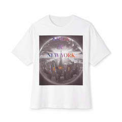 White graphic tee with 'Kings of New York' text over city skyline globe design