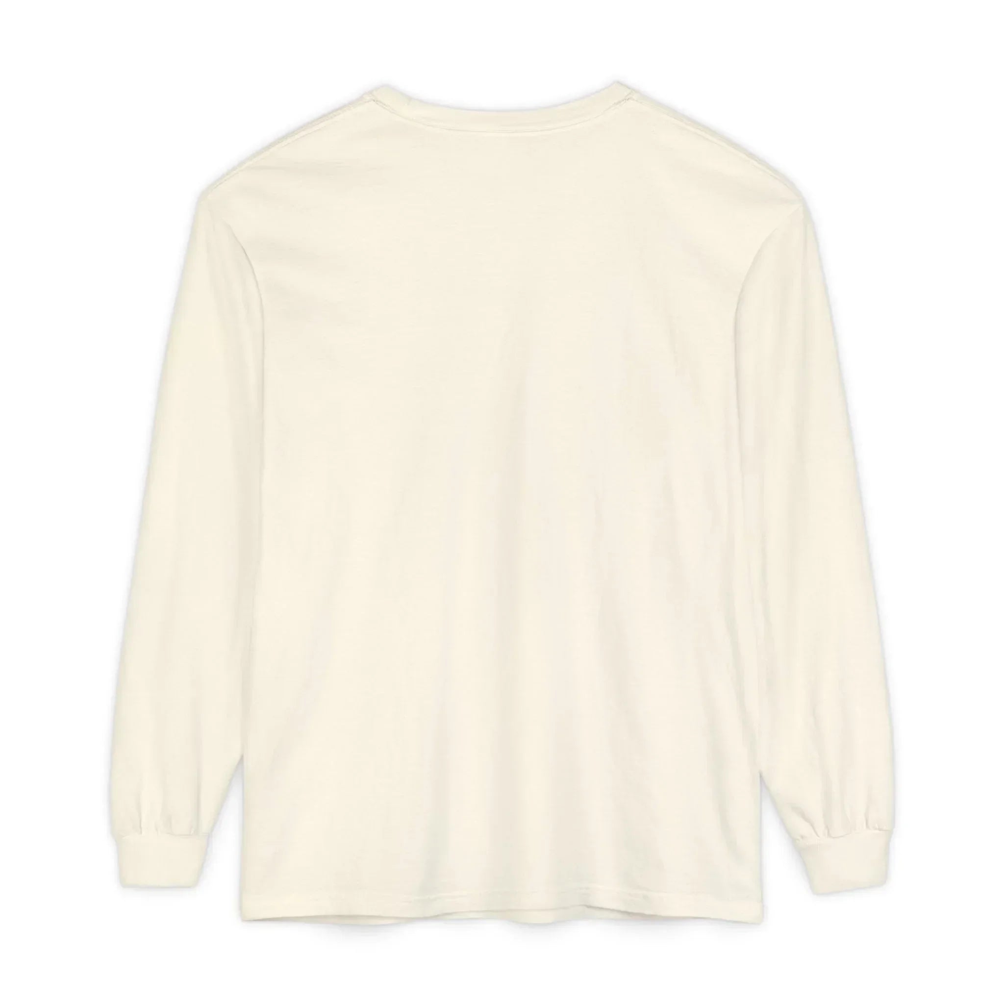 Cream long sleeve t-shirt with classic fit, soft fabric, and ribbed cuffs for everyday comfort and style.