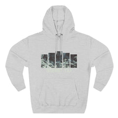 Light gray hoodie with abstract sea-inspired graphic and 95EAST YXJ text on front.