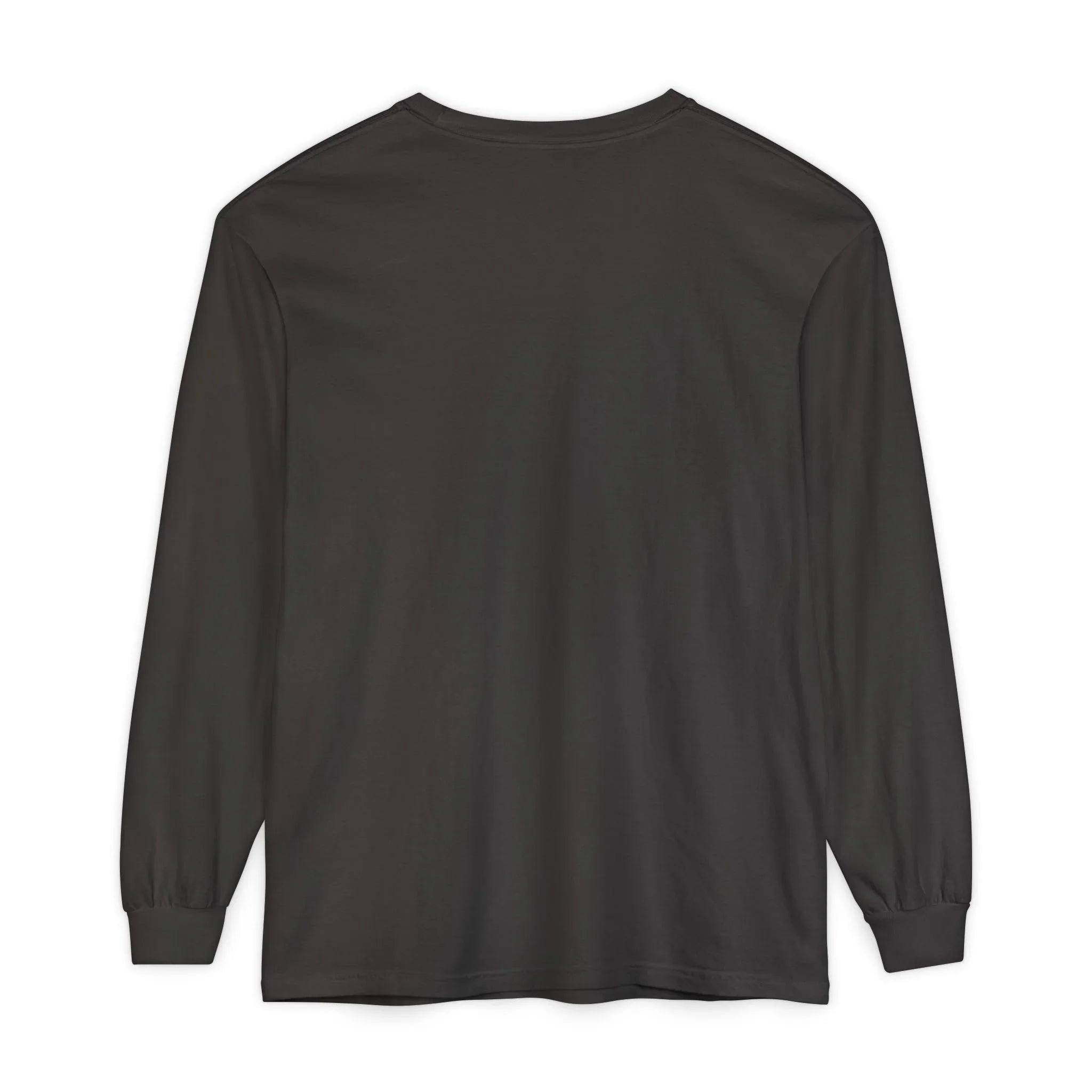 Black long sleeve hoodie with rose graphic and barcode sleeve detail, back view
