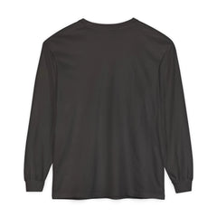 Black long sleeve hoodie with rose graphic and barcode sleeve detail, back view