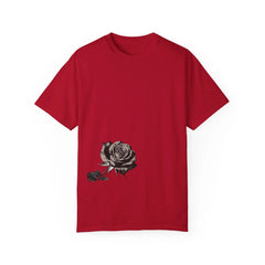 Red t-shirt with black rose graphic design