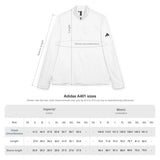 Adidas A401 sizing chart with chest, length, and sleeve measurements for jacket.