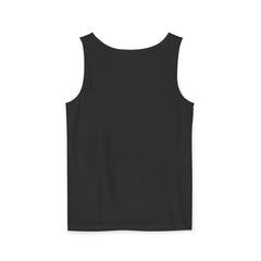 Back view of plain black sleeveless tank top on white background