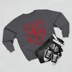 Gray sweatshirt with red 95 East YorkxJersey graphic, paired with jeans and sneakers