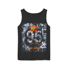 Black tank top with NYC 95 East Supply New Jersey graphic, urban street art design