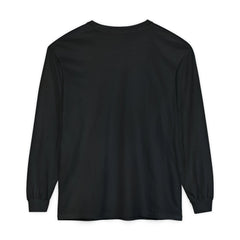 Black long sleeve hoodie back view, rose graphic & barcode sleeve detail