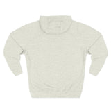 Back view of plain light grey hooded sweatshirt on white background