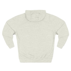 Back view of plain light grey hooded sweatshirt on white background