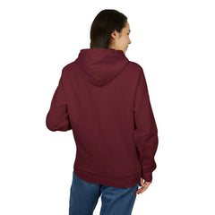 Maroon hoodie with relaxed fit, worn with blue jeans, showcasing modern East Coast style