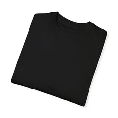 Black crew neck t-shirt folded on white background, minimalist design for everyday wear
