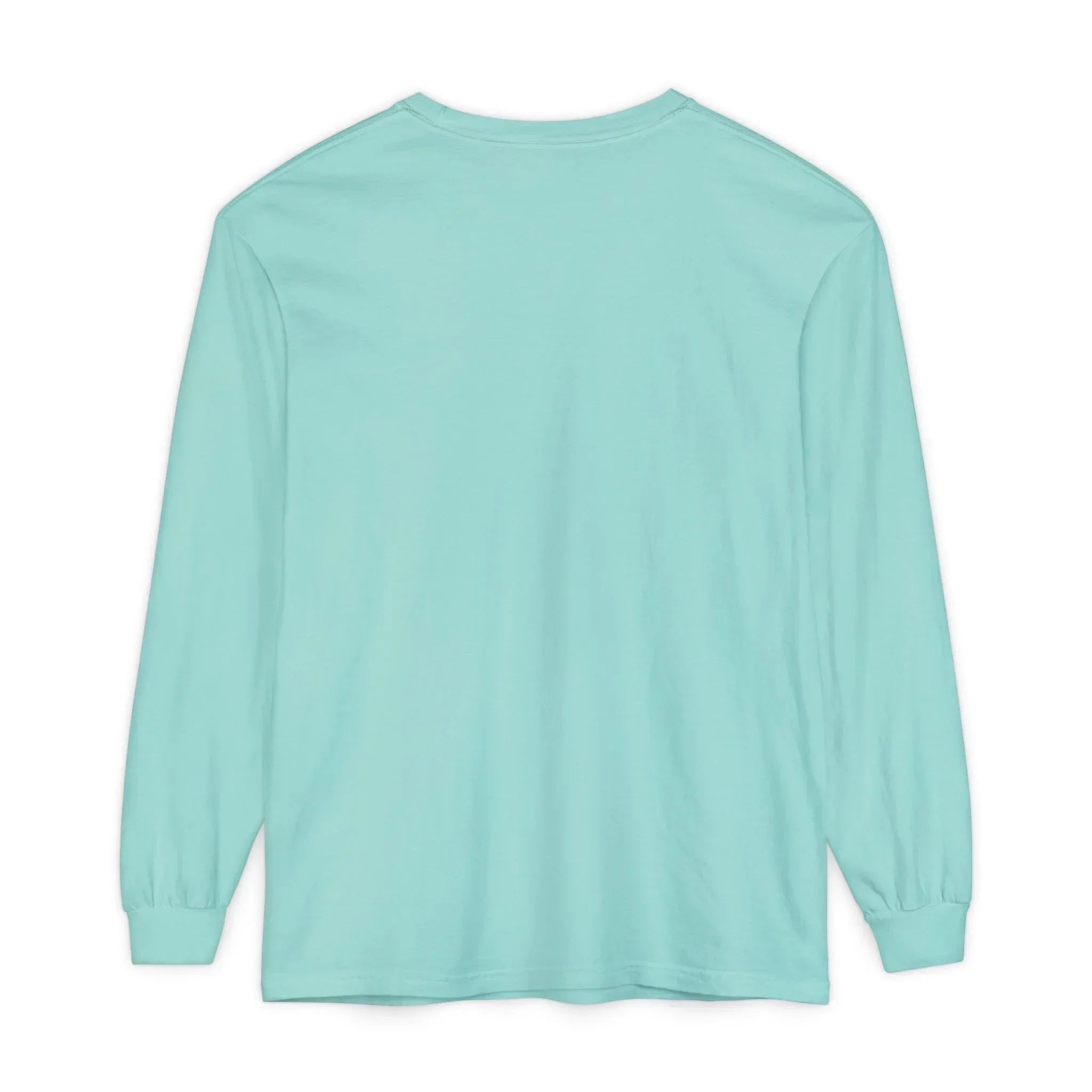 Mint green long sleeve t-shirt with classic fit and ribbed cuffs, ideal for casual everyday wear.