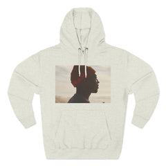 Light heather gray hoodie with beach sunset silhouette photo graphic and red W.A.H. text