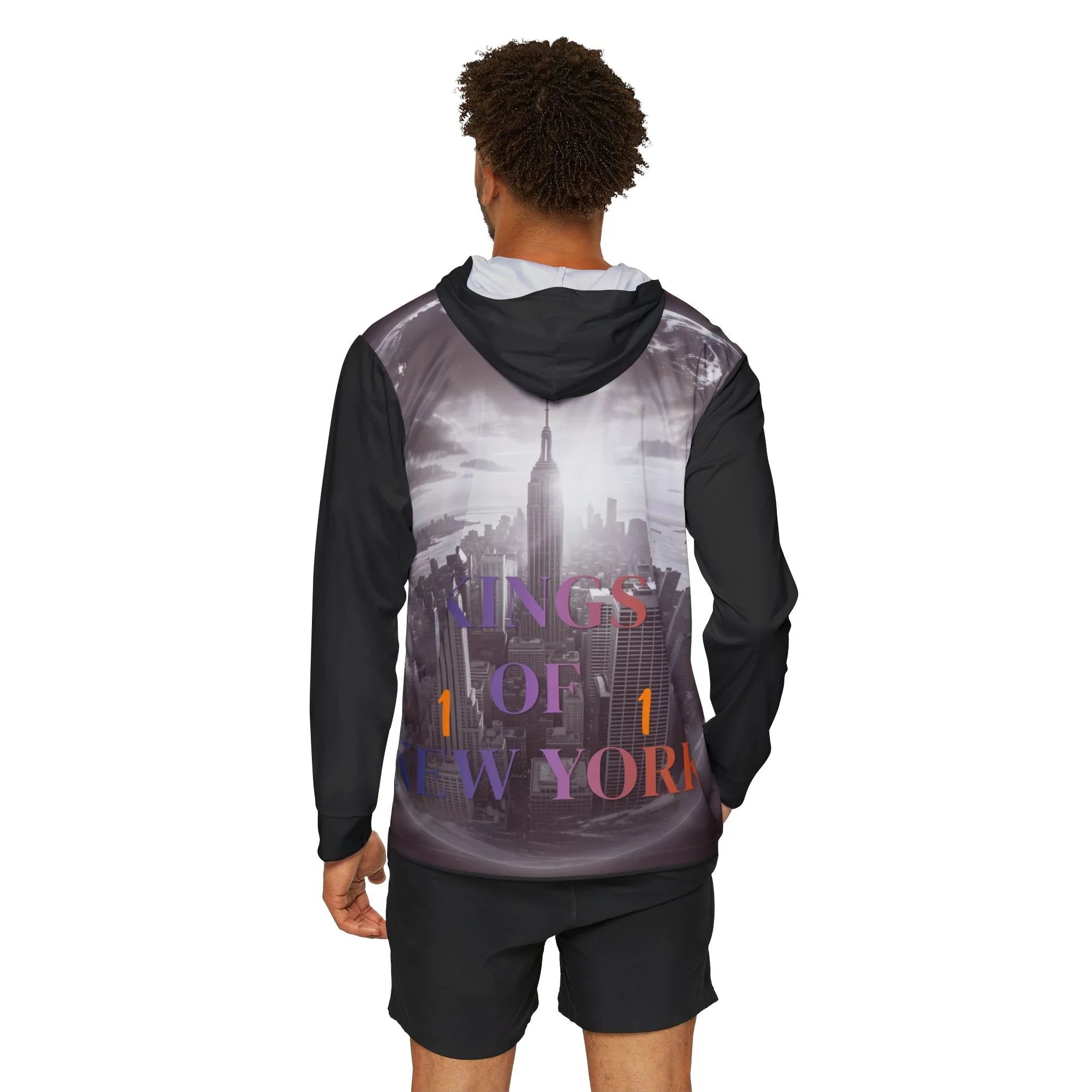 Men's hoodie with NYC skyline print, 'Kings of New York' text, urban streetwear style