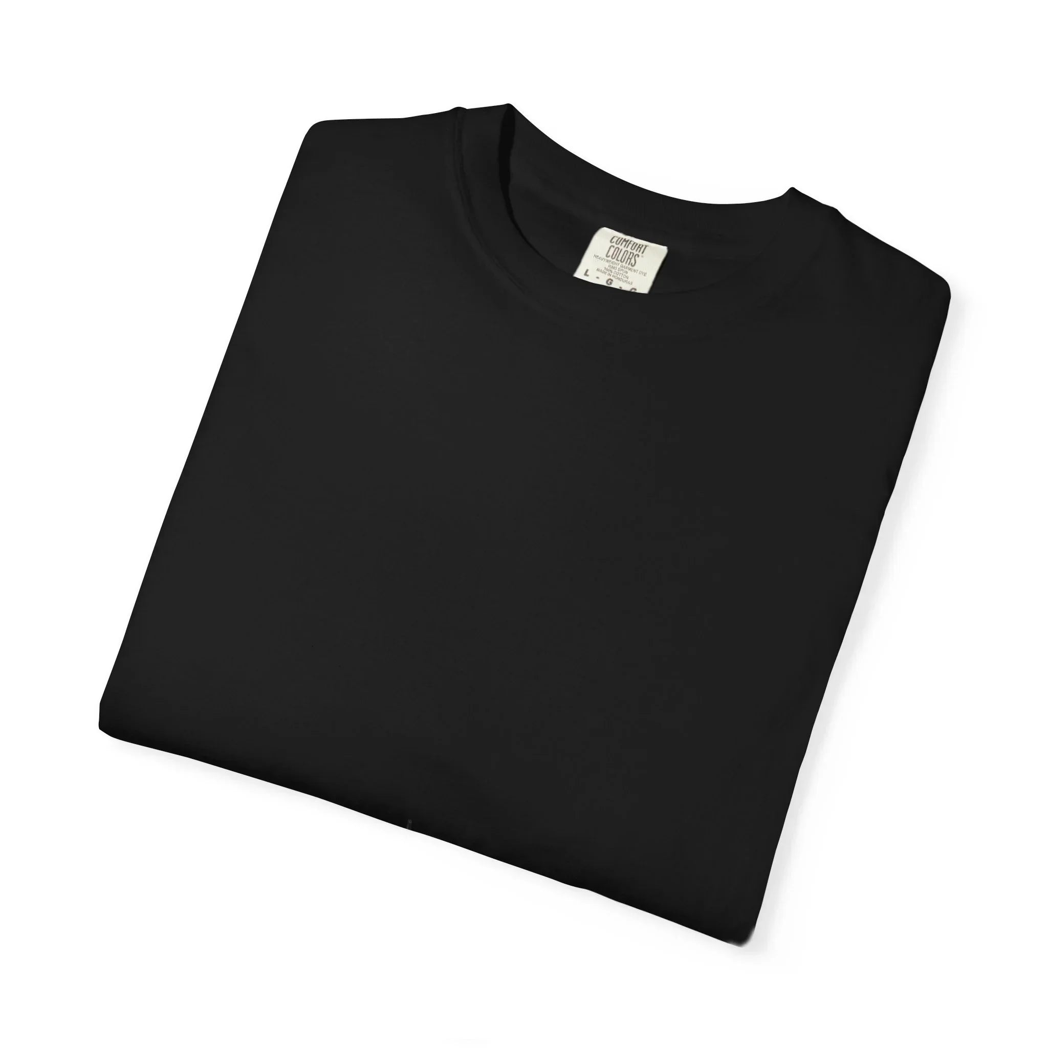 Black Comfort Colors crewneck t-shirt, folded, ready for custom design or everyday wear