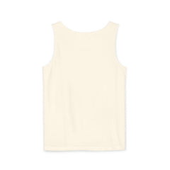 Back view of a plain off-white sleeveless tank top on white background