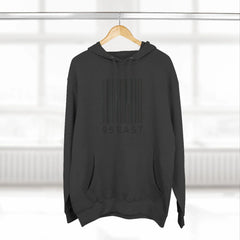 Black hoodie with barcode design and 95 EAST text, modern East Coast style