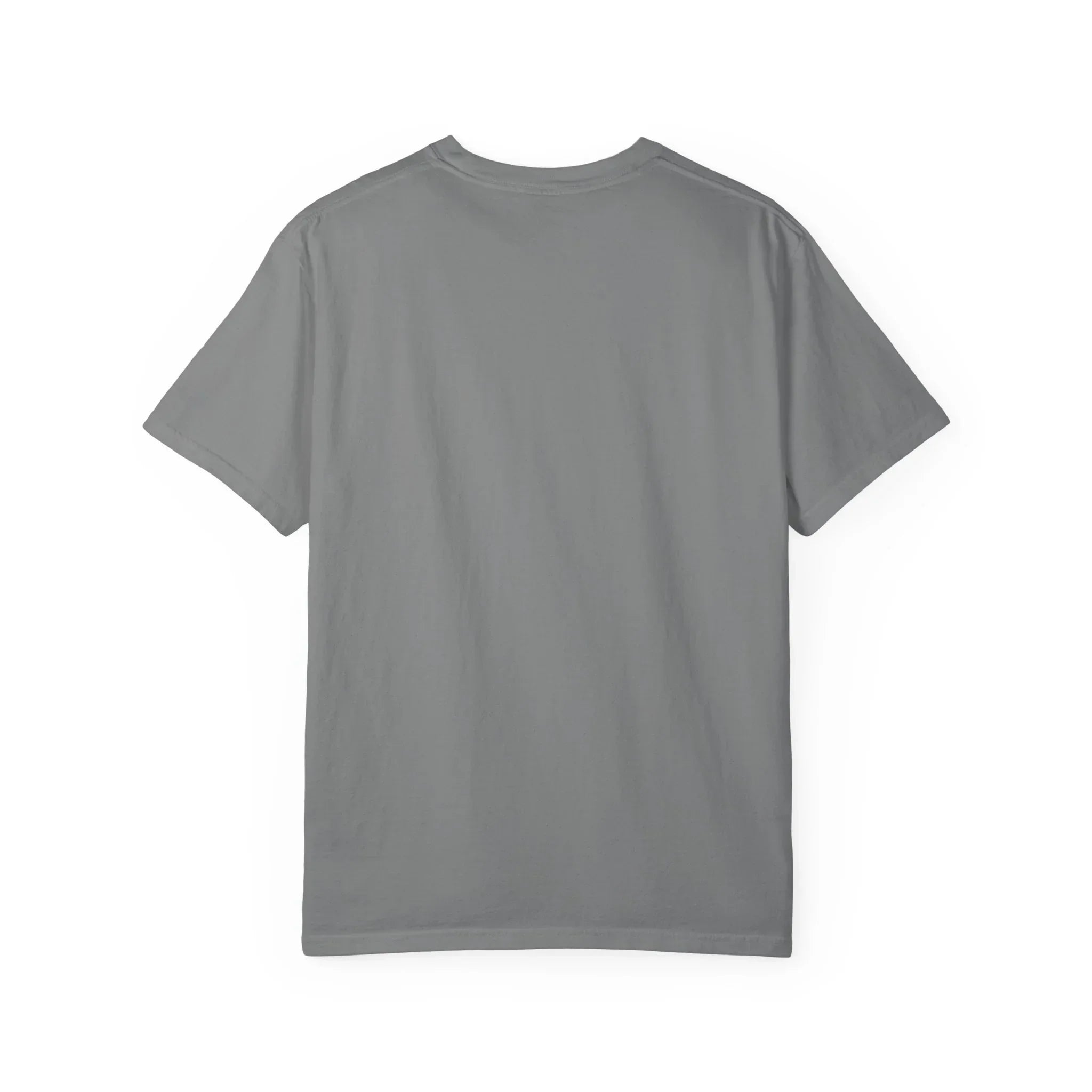 Gray t-shirt back view, minimalist design for everyday wear