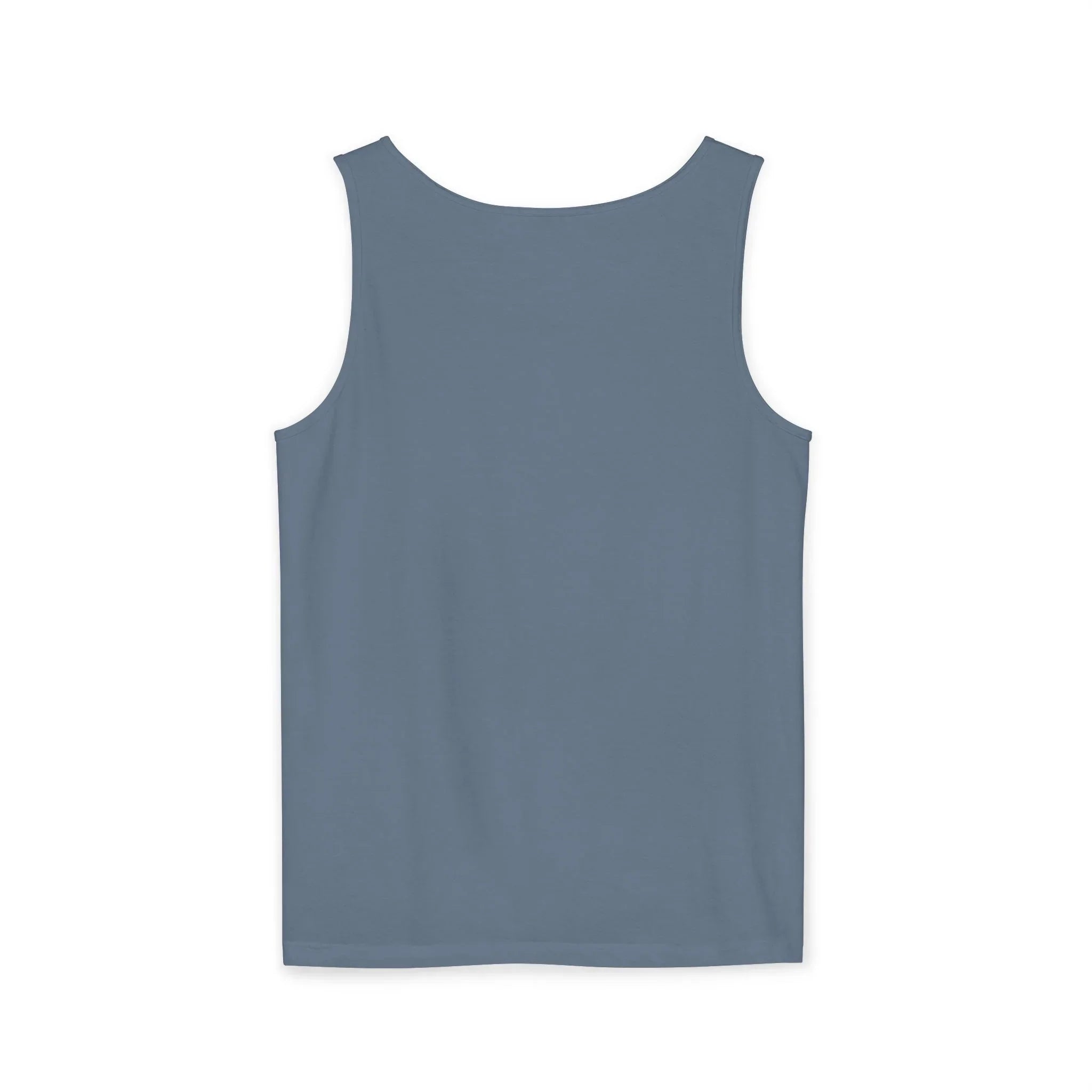 Solid blue sleeveless tank top with rounded neckline, minimalist design for casual or active wear