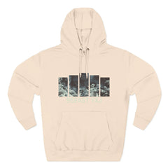 Beige hoodie with ocean graphic bars and 95EAST YXJ text on front