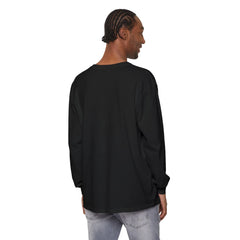 Black long sleeve hoodie with rose graphic and barcode sleeve detail, worn by man with braids