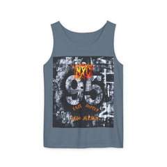Gray tank top with bold '95' graphic, NYC flame design, and 'East Supply New Jersey' text