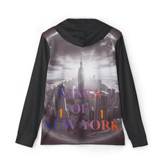 Black hoodie with 'Kings of New York' graphic and city skyline design