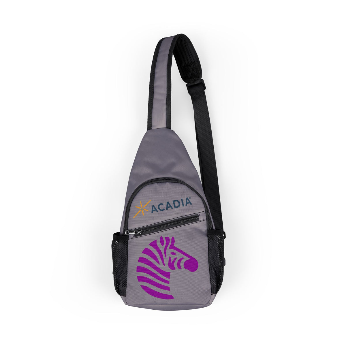 Acadia Zebra Chest Bag — Small Sling Crossbody Bag with Purple Zebra Graphic