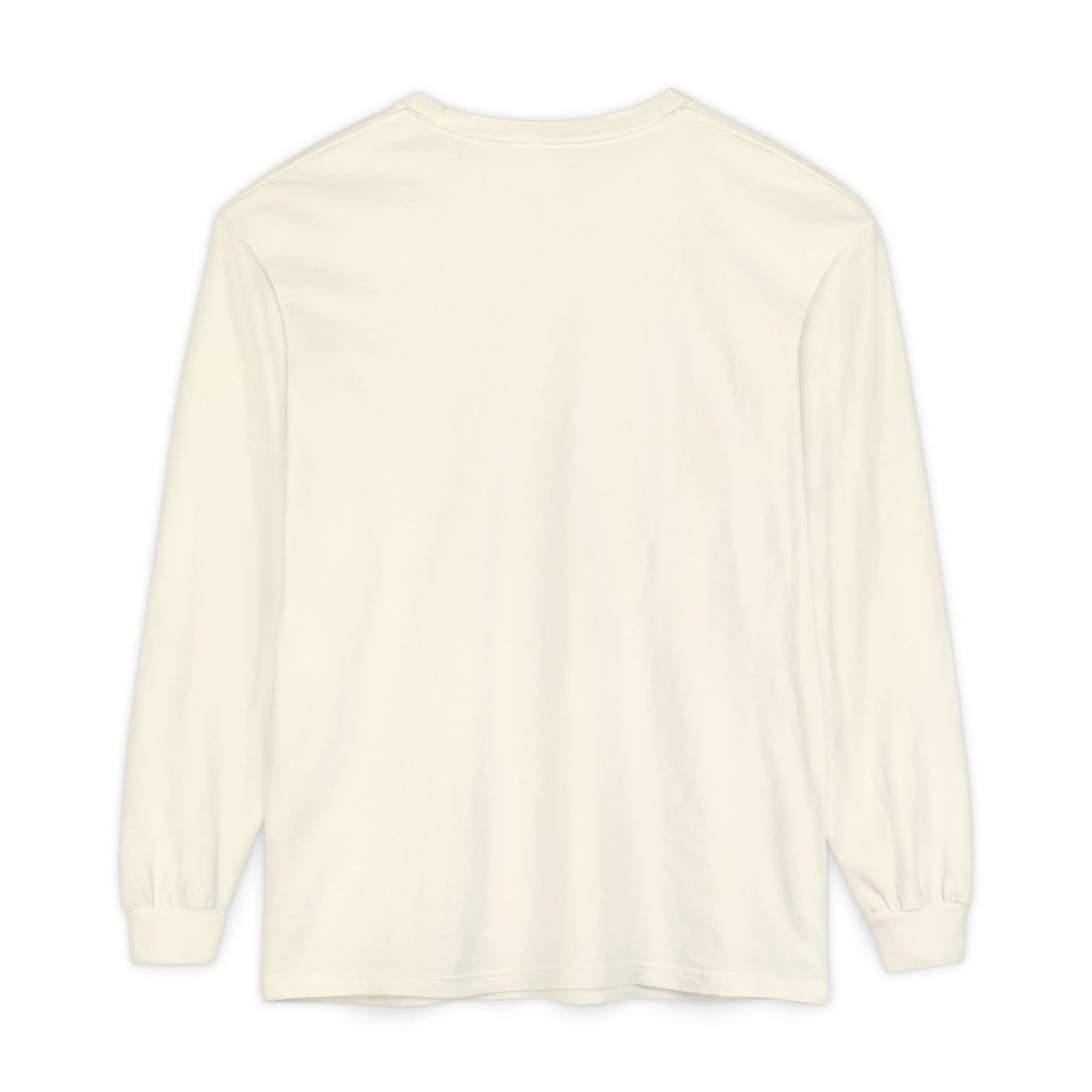 Cream long sleeve t-shirt with classic fit, soft fabric, and ribbed cuffs for everyday comfort and style.
