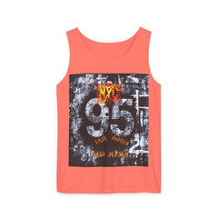 Coral tank top with NYC 95 East Supply New Jersey graphic design