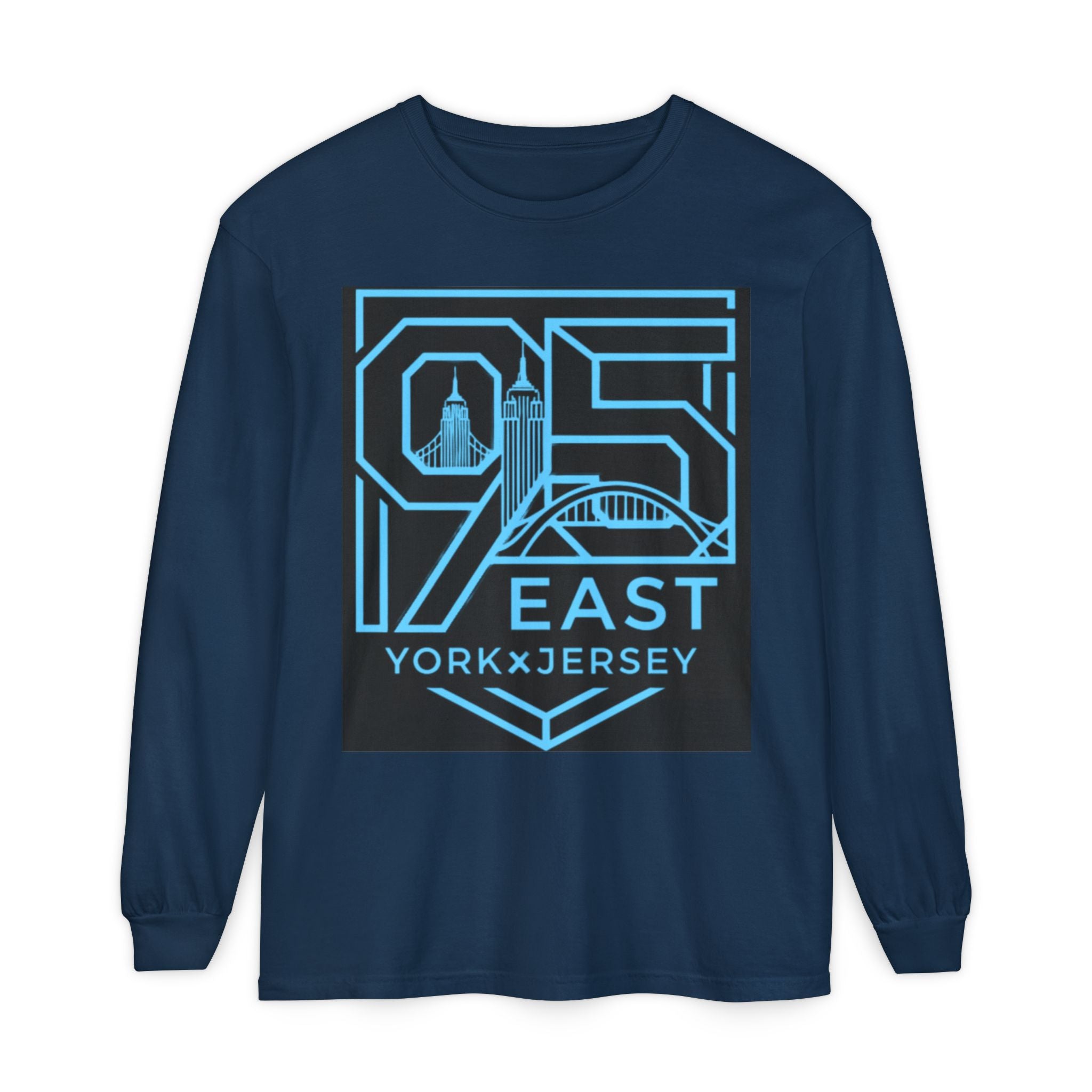 1975 East York x Jersey Long Sleeve Tee — Retro City Skyline Graphic