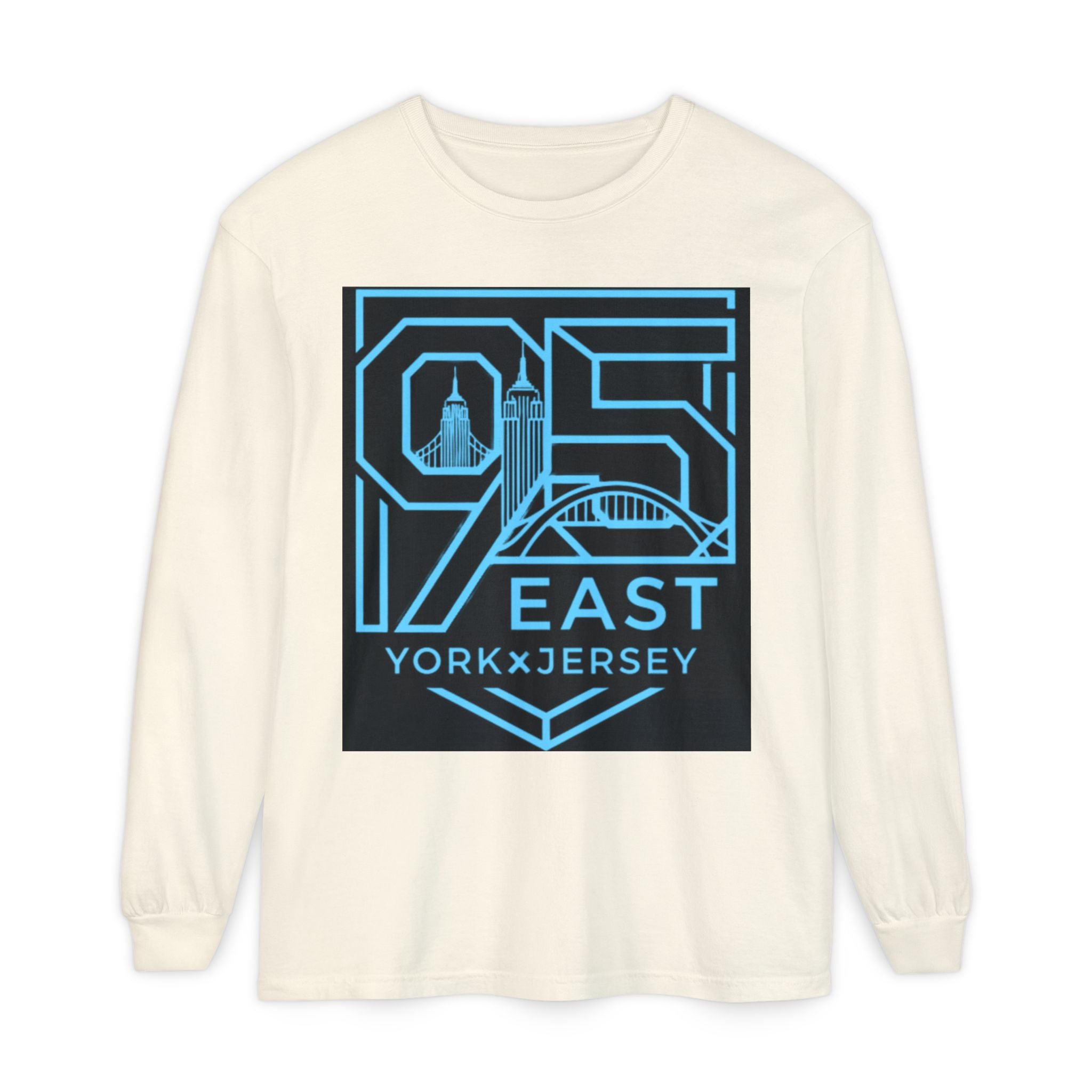 1975 East York x Jersey Long Sleeve Tee — Retro City Skyline Graphic