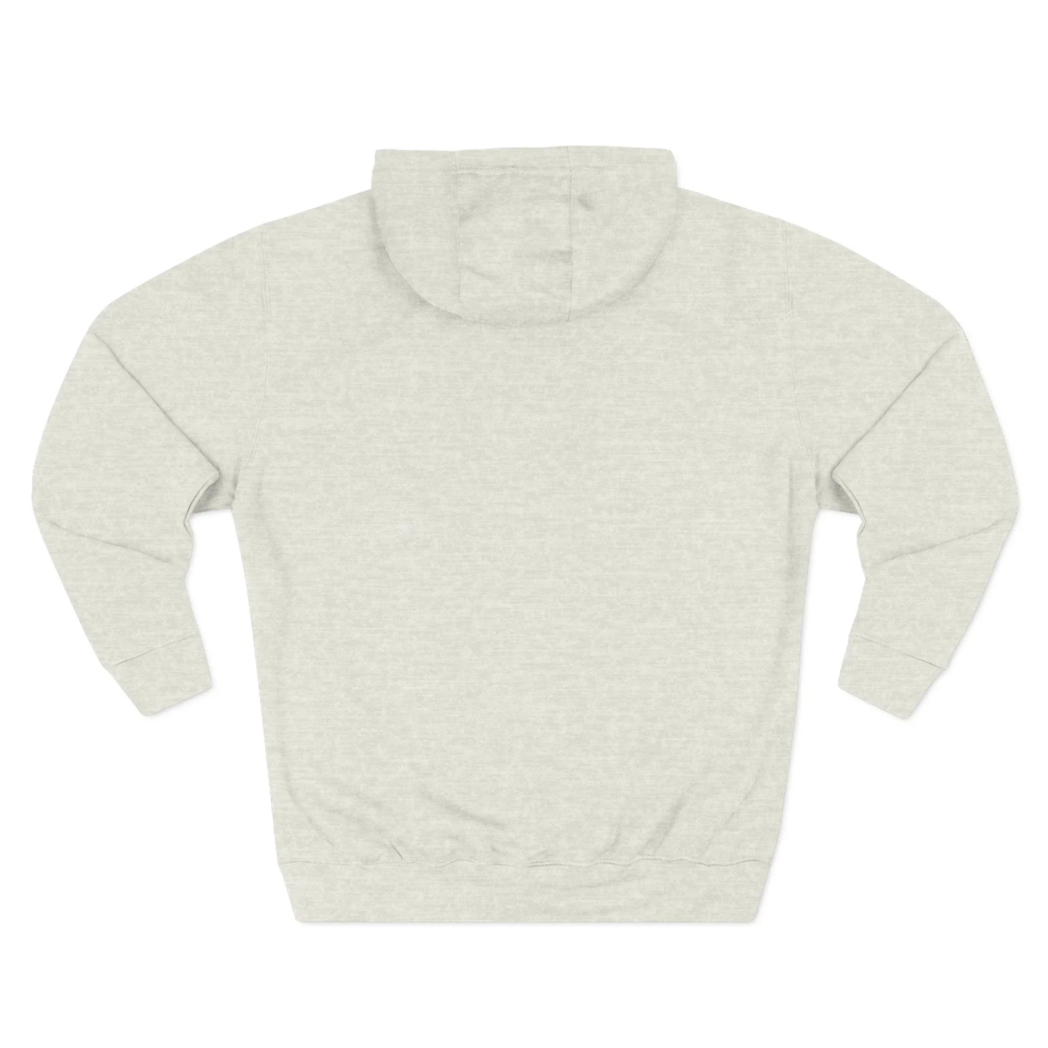 Light gray hoodie back view, plain design, no graphics or text visible