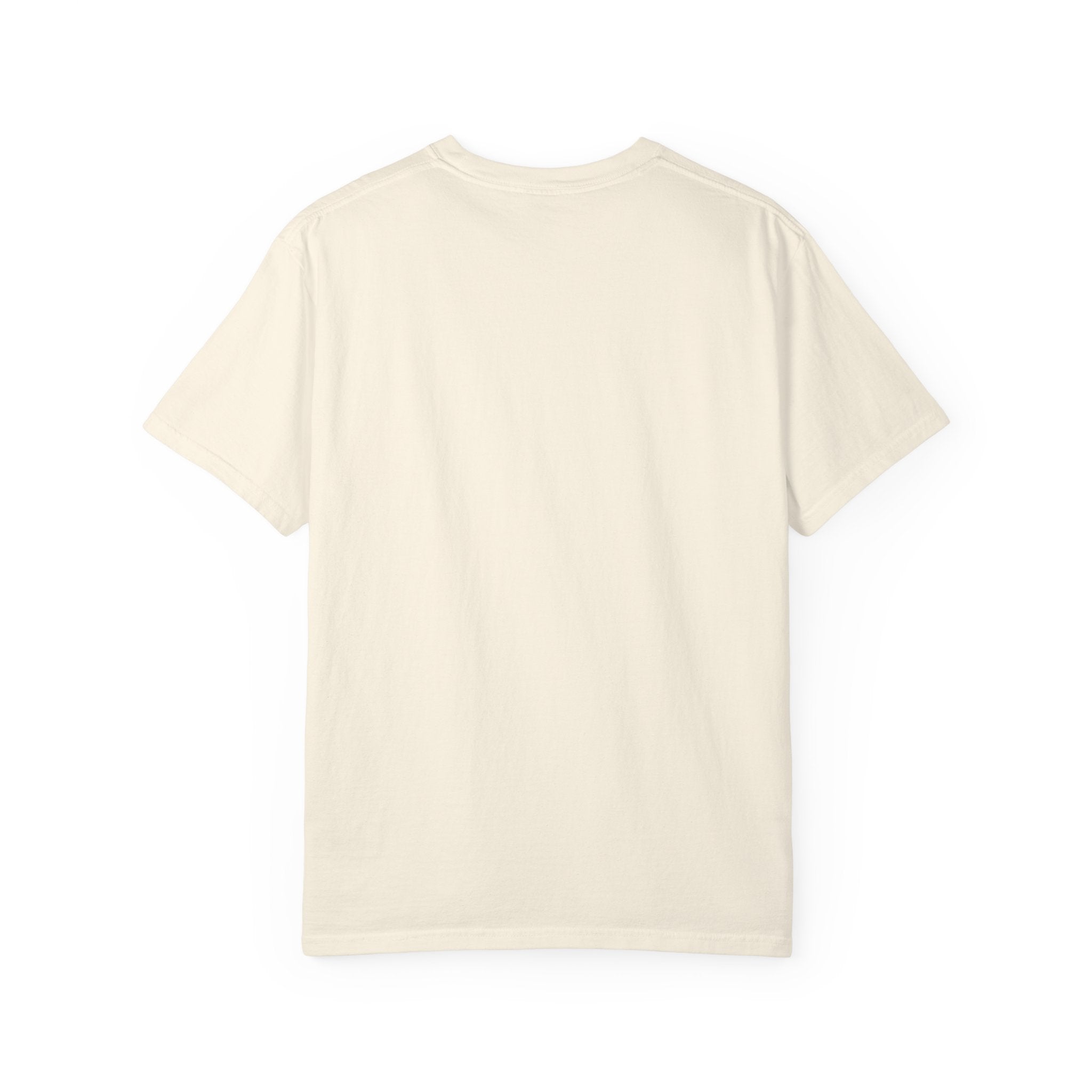 Cream crew neck t-shirt back view, plain design, soft cotton material