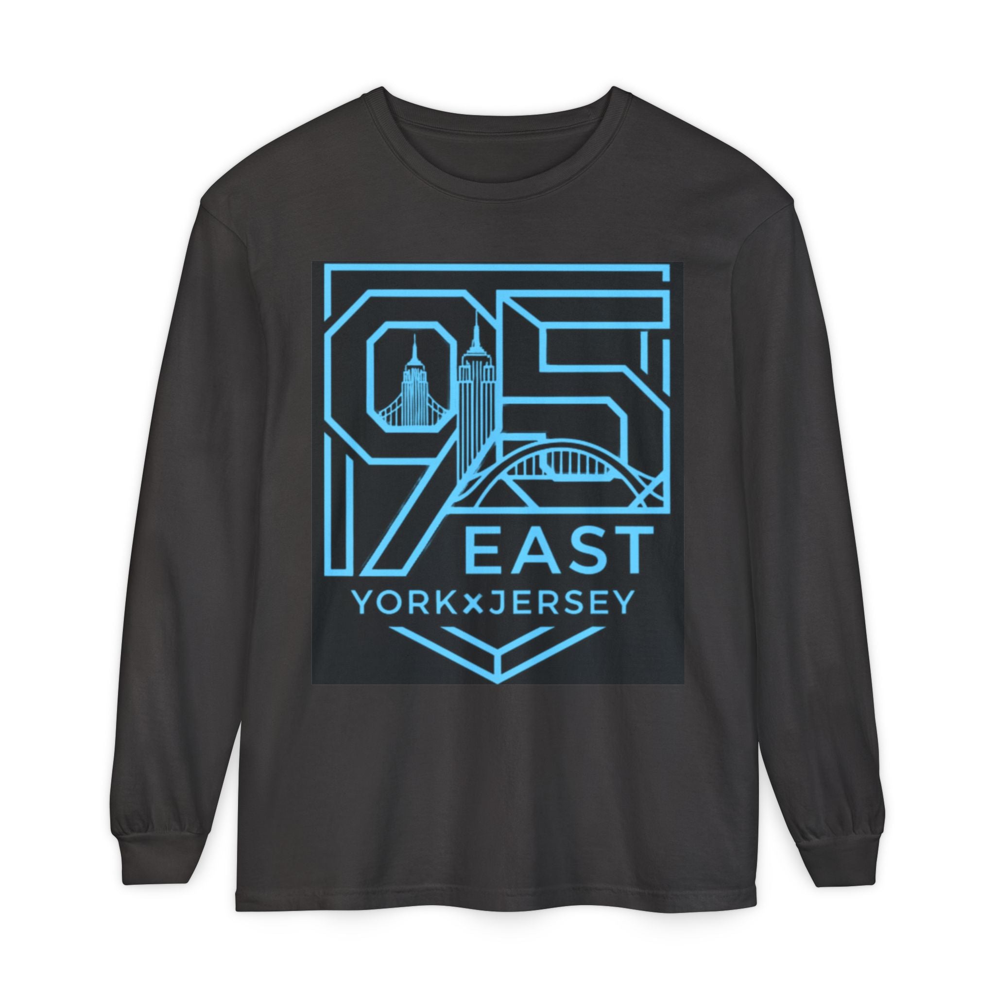 1975 East York x Jersey Long Sleeve Tee — Retro City Skyline Graphic